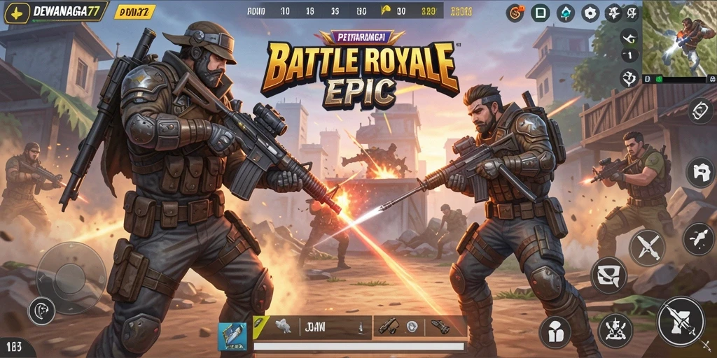 Tangkapan layar DEWANAGA77 menampilkan aksi seru dalam Battle Royale.