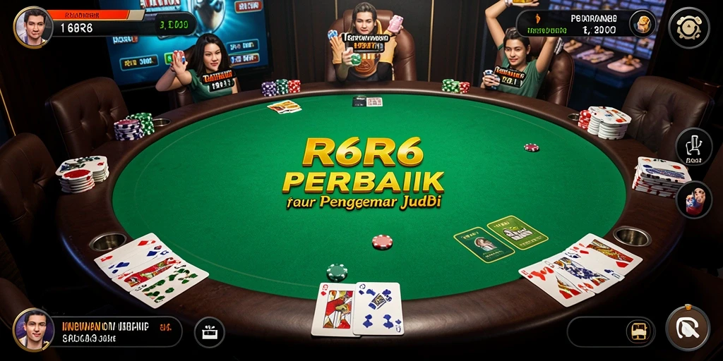 Screenshot gameplay R6R6 yang penuh aksi poker.