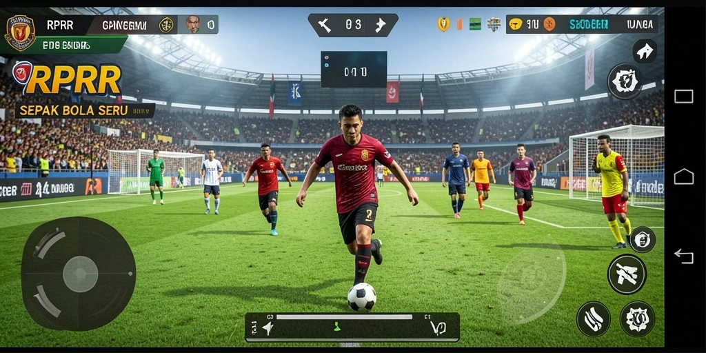 Tampilan gameplay laga sepak bola yang mendebarkan di RPRR.
