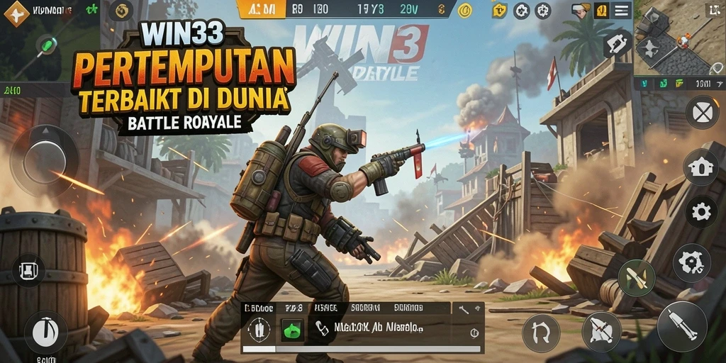 Tangkapan layar gameplay WIN33 menampilkan aksi pertempuran yang intens.